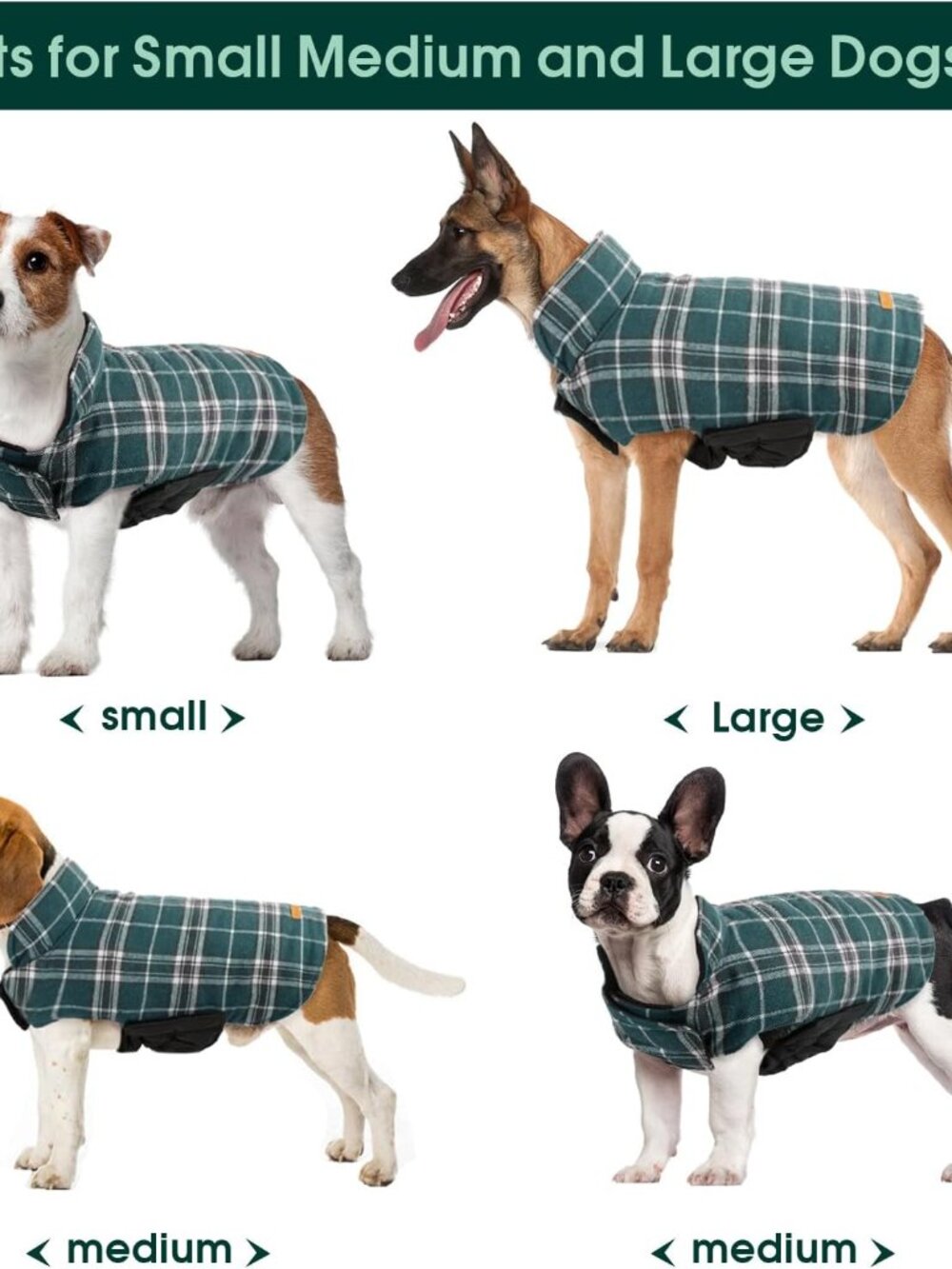 Waterproof Dog Coat, Reversible Dog Jacket for Large Dogs, Green L | Adjustable - Picture 5 of 7